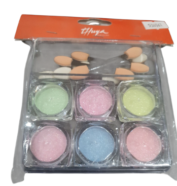 Polvo Decoracion uñas brillo tonos pasteles surtido x 6 unid Thuya